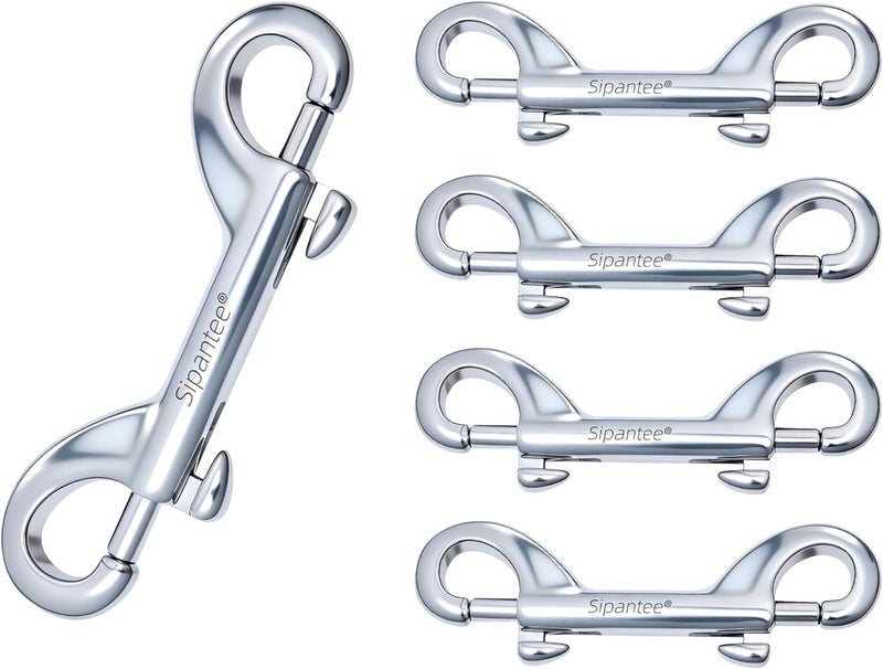 sipantee 5PCS 316 Stainless Steel Double Ended Bolt Snap Hook Scuba Diving Hook Scuba Diving Clips 3-1/2 Inch Marine Grade Double End Snaps for Heavy Duty Double Snap Hook Trigger Chain Clips Double Sided Clip - Image 1